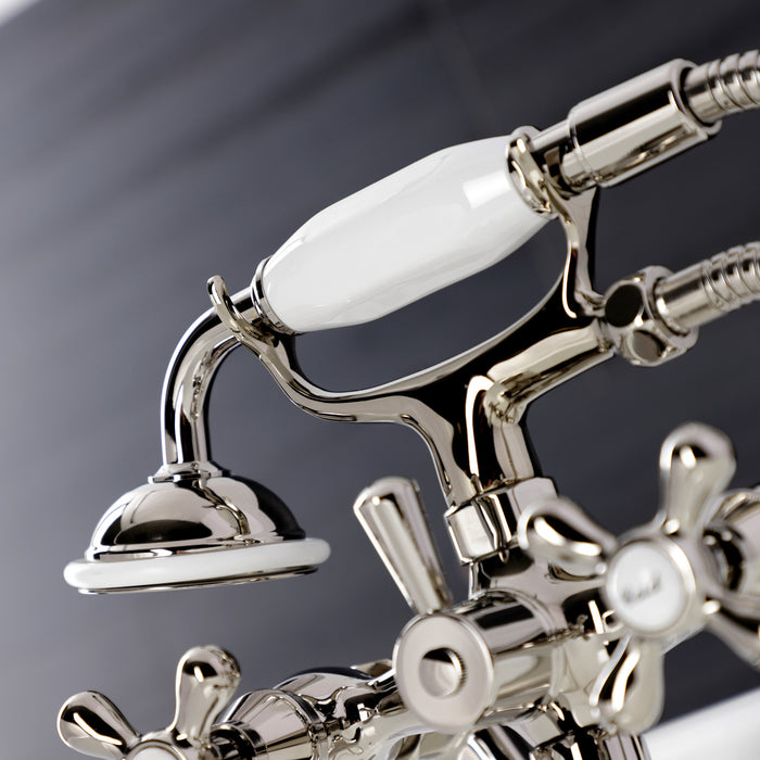 Kingston Heirloom KS229PN - Kingston Three-Handle 2-Hole Tub Wall Mount Clawfoot Tub Faucet with Handshower, Polished Nickel