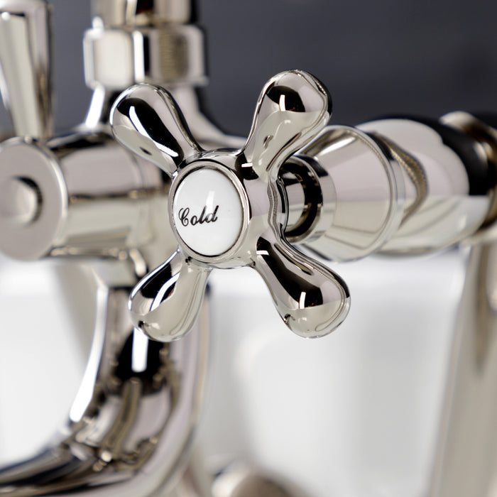 Kingston Heirloom KS229PN - Kingston Three-Handle 2-Hole Tub Wall Mount Clawfoot Tub Faucet with Handshower, Polished Nickel