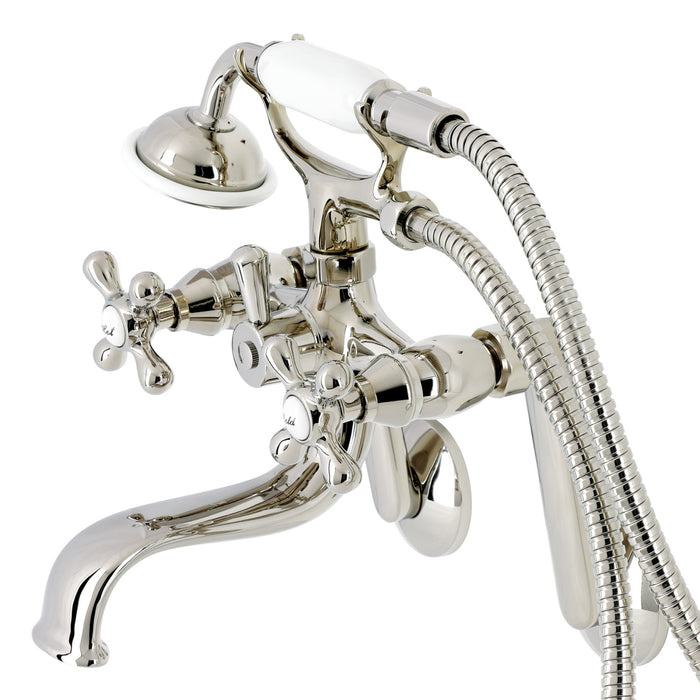 Kingston Heirloom KS229PN - Kingston Three-Handle 2-Hole Tub Wall Mount Clawfoot Tub Faucet with Handshower, Polished Nickel