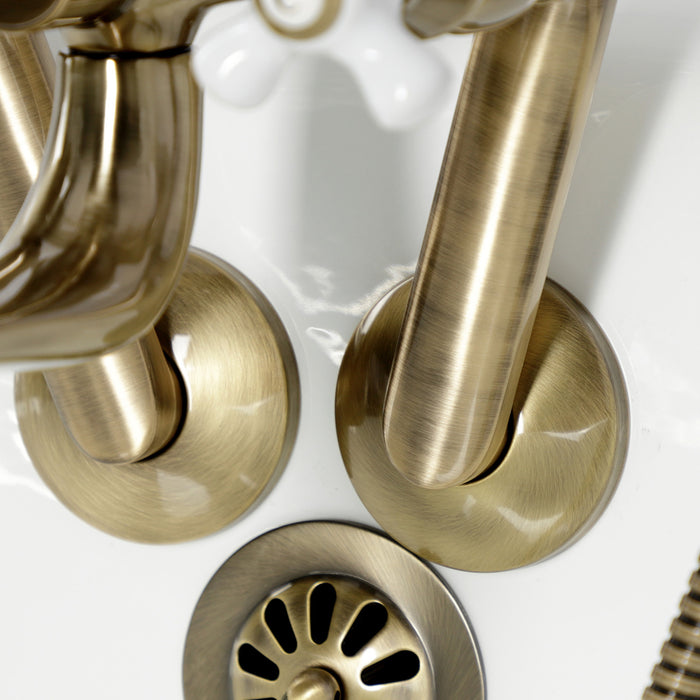 Kingston Heirloom KS229PXAB - Kingston Three-Handle 2-Hole Tub Wall Mount Clawfoot Tub Faucet with Hand Shower, Antique Brass