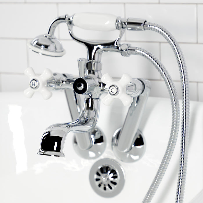 Kingston Heirloom KS229PXC - Kingston Three-Handle 2-Hole Tub Wall Mount Clawfoot Tub Faucet with Hand Shower, Polished Chrome