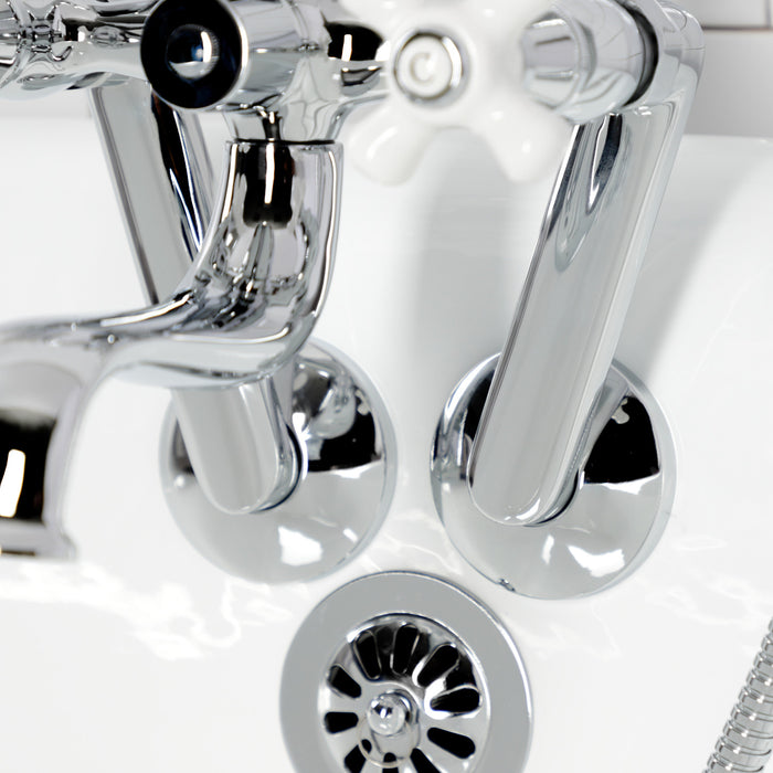 Kingston Heirloom KS229PXC - Kingston Three-Handle 2-Hole Tub Wall Mount Clawfoot Tub Faucet with Hand Shower, Polished Chrome