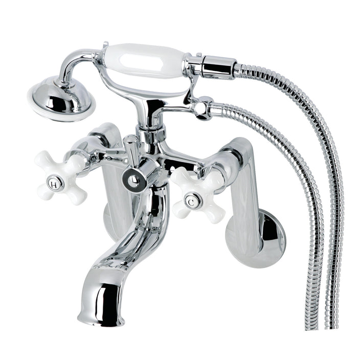 Kingston Heirloom KS229PXC - Kingston Three-Handle 2-Hole Tub Wall Mount Clawfoot Tub Faucet with Hand Shower, Polished Chrome