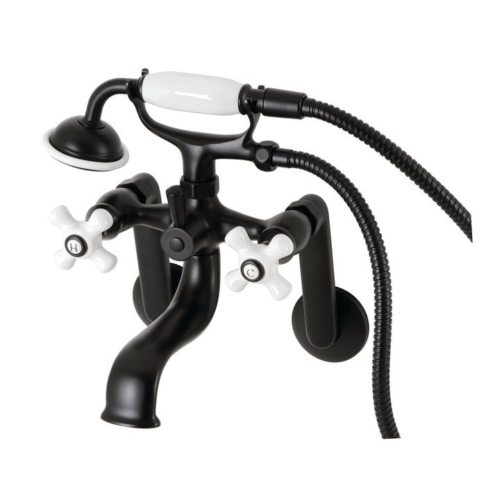 Kingston Heirloom KS229PXMB - Kingston Three-Handle 2-Hole Tub Wall Mount Clawfoot Tub Faucet with Hand Shower, Matte Black