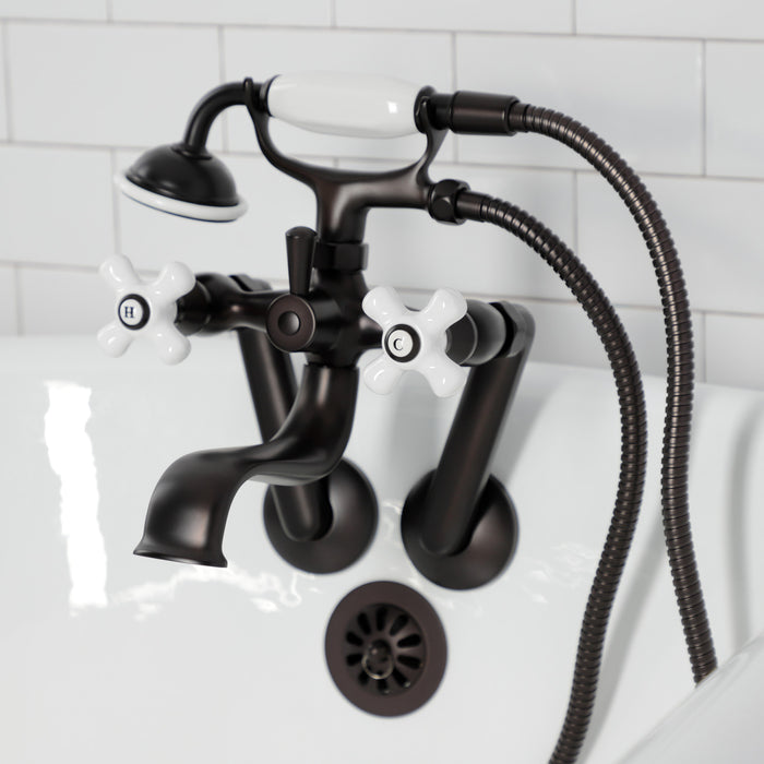 Kingston Heirloom KS229PXORB - Kingston Three-Handle 2-Hole Tub Wall Mount Clawfoot Tub Faucet with Hand Shower, Oil Rubbed Bronze