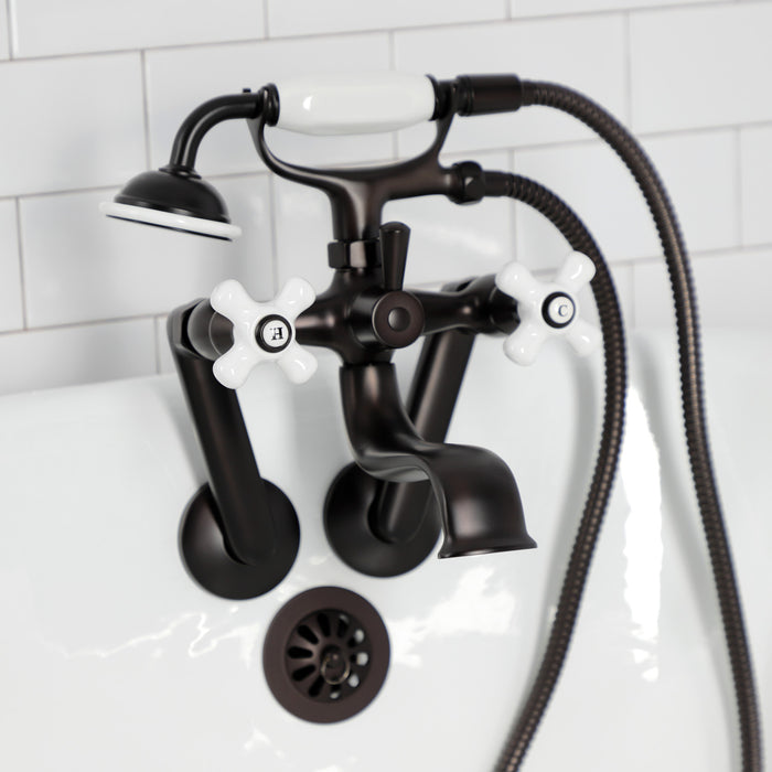 Kingston Heirloom KS229PXORB - Kingston Three-Handle 2-Hole Tub Wall Mount Clawfoot Tub Faucet with Hand Shower, Oil Rubbed Bronze
