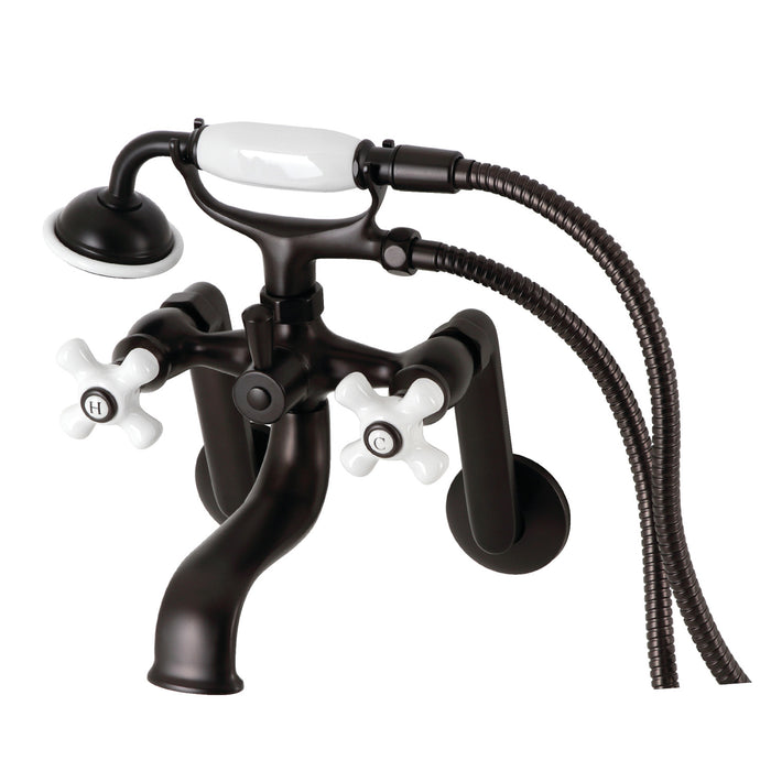 Kingston Heirloom KS229PXORB - Kingston Three-Handle 2-Hole Tub Wall Mount Clawfoot Tub Faucet with Hand Shower, Oil Rubbed Bronze