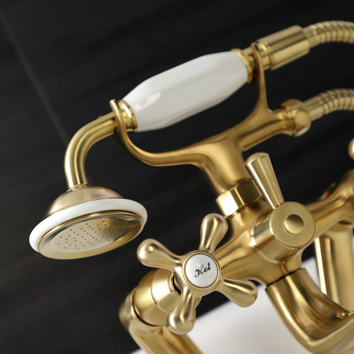 Kingston Heirloom KS229SB - Kingston Three-Handle 2-Hole Tub Wall Mount Clawfoot Tub Faucet with Handshower, Brushed Brass