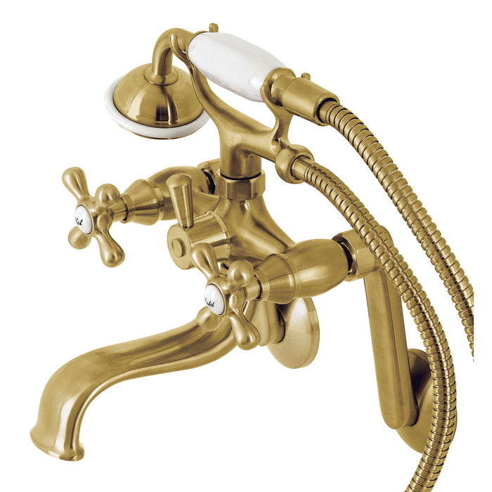 Kingston Heirloom KS229SB - Kingston Three-Handle 2-Hole Tub Wall Mount Clawfoot Tub Faucet with Handshower, Brushed Brass
