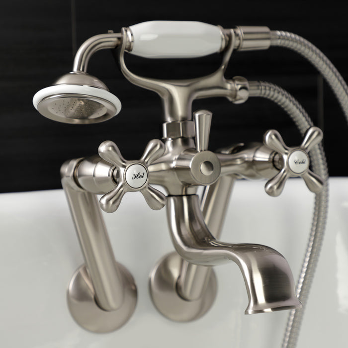 Kingston Heirloom KS229SN - Kingston Three-Handle 2-Hole Tub Wall Mount Clawfoot Tub Faucet with Handshower, Brushed Nickel