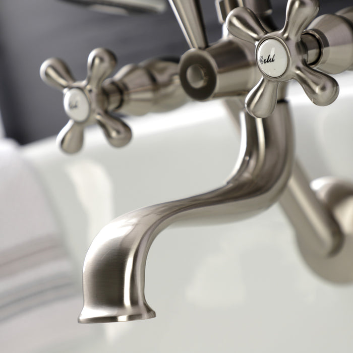 Kingston Heirloom KS229SN - Kingston Three-Handle 2-Hole Tub Wall Mount Clawfoot Tub Faucet with Handshower, Brushed Nickel