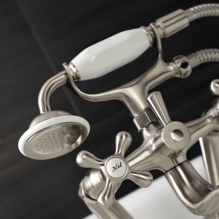 Kingston Heirloom KS229SN - Kingston Three-Handle 2-Hole Tub Wall Mount Clawfoot Tub Faucet with Handshower, Brushed Nickel