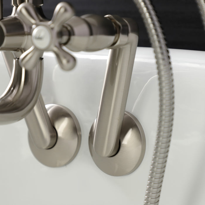 Kingston Heirloom KS229SN - Kingston Three-Handle 2-Hole Tub Wall Mount Clawfoot Tub Faucet with Handshower, Brushed Nickel