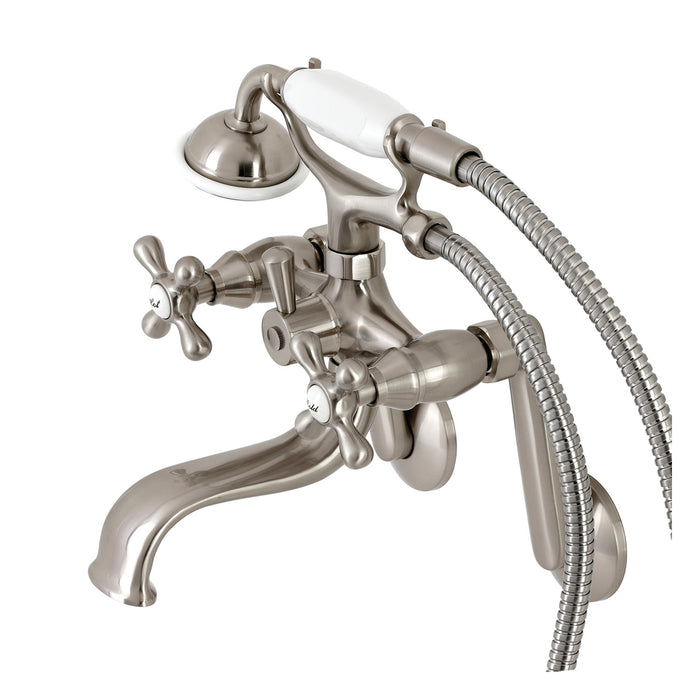 Kingston Heirloom KS229SN - Kingston Three-Handle 2-Hole Tub Wall Mount Clawfoot Tub Faucet with Handshower, Brushed Nickel
