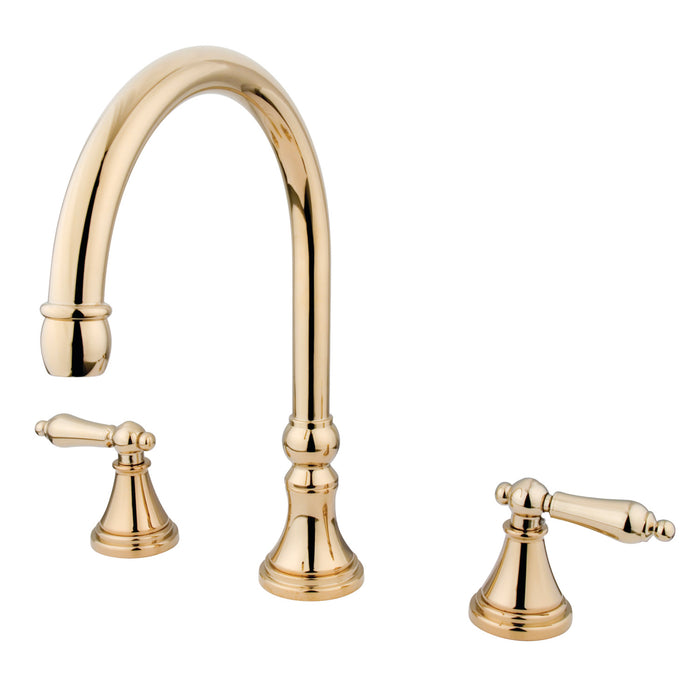 Kingston Tulare KS2342AL - Roman Two-Handle 3-Hole Deck Mount Roman Tub Faucet, Polished Brass