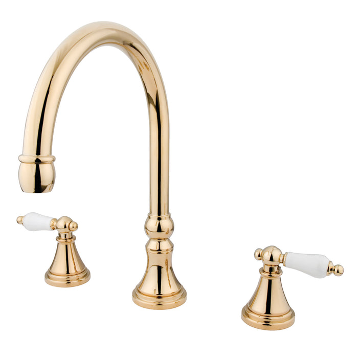 Kingston Tulare KS2342PL - Roman Two-Handle 3-Hole Deck Mount Roman Tub Faucet, Polished Brass