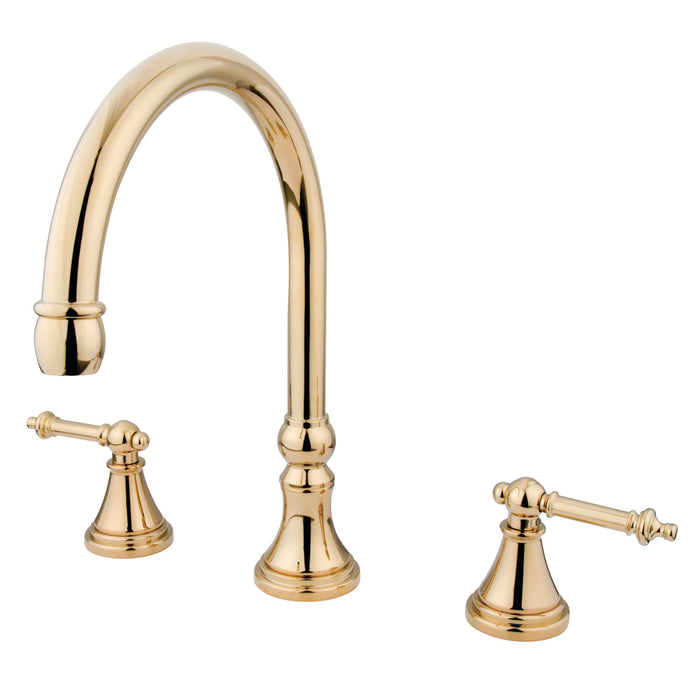 Kingston Tulare KS2342TL - Templeton Two-Handle 3-Hole Deck Mount Roman Tub Faucet, Polished Brass
