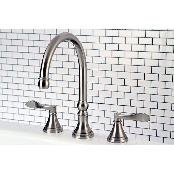 Kingston Tulare KS2348DFL - NuFrench Two-Handle 3-Hole Deck Mount Roman Tub Faucet, Brushed Nickel