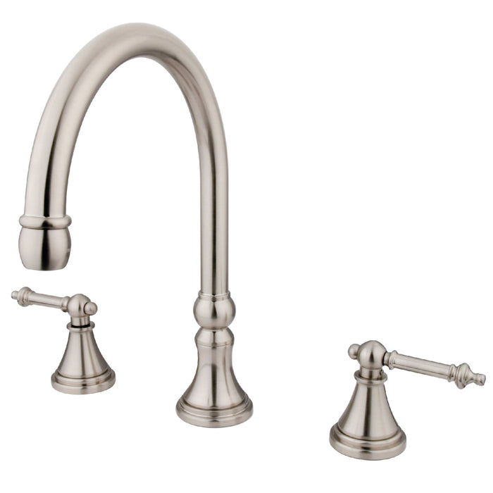 Kingston Tulare KS2348TL - Templeton Two-Handle 3-Hole Deck Mount Roman Tub Faucet, Brushed Nickel