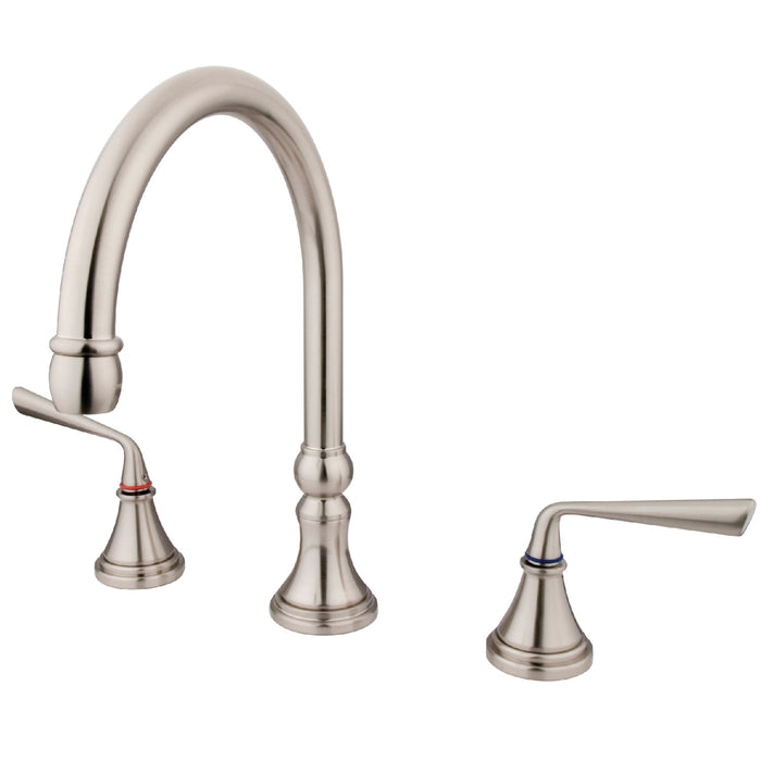 Kingston Tulare KS2348ZL - Silver Sage Two-Handle 3-Hole Deck Mount Roman Tub Faucet, Brushed Nickel