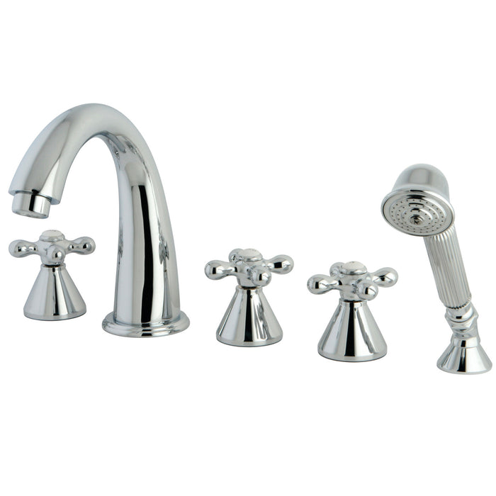 Kingston Tulare KS23615AX - Roman Three-Handle 5-Hole Deck Mount Roman Tub Faucet with Hand Shower, Polished Chrome