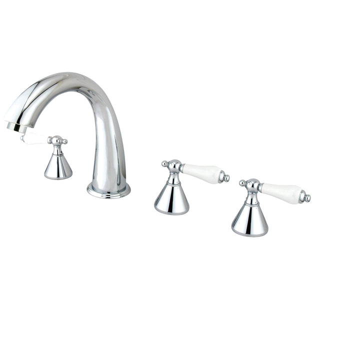 Kingston Tulare KS23615PL Three-Handle 5-Hole Deck Mount Roman Tub Faucet with Hand Shower, Polished Chrome