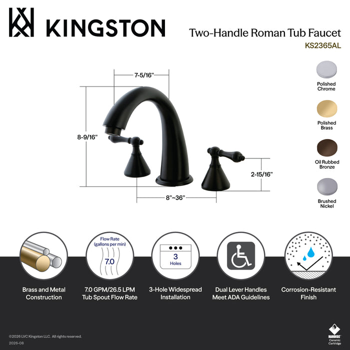 Kingston Tulare KS2361AL - Naples Two-Handle 3-Hole Deck Mount Roman Tub Faucet, Polished Chrome