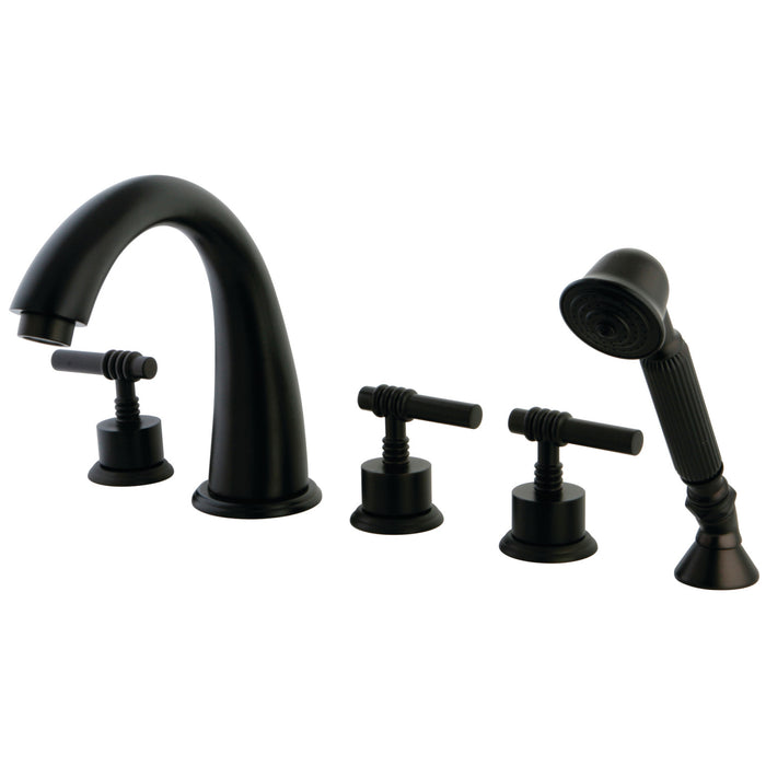 Kingston Sona KS23655ML - Manhattan Three-Handle 5-Hole Deck Mount Roman Tub Faucet with Hand Shower, Oil Rubbed Bronze