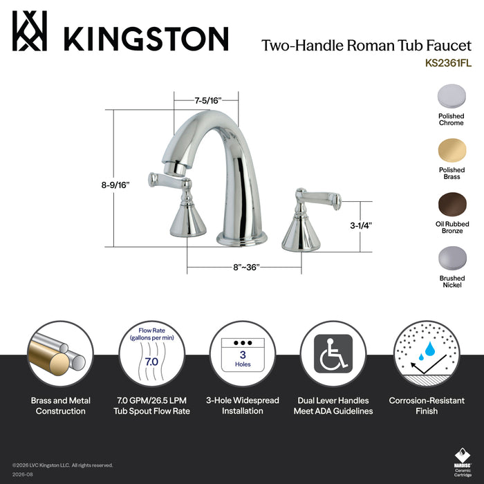 Kingston Tulare KS2365FL - Roman Two-Handle 3-Hole Deck Mount Roman Tub Faucet, Oil Rubbed Bronze