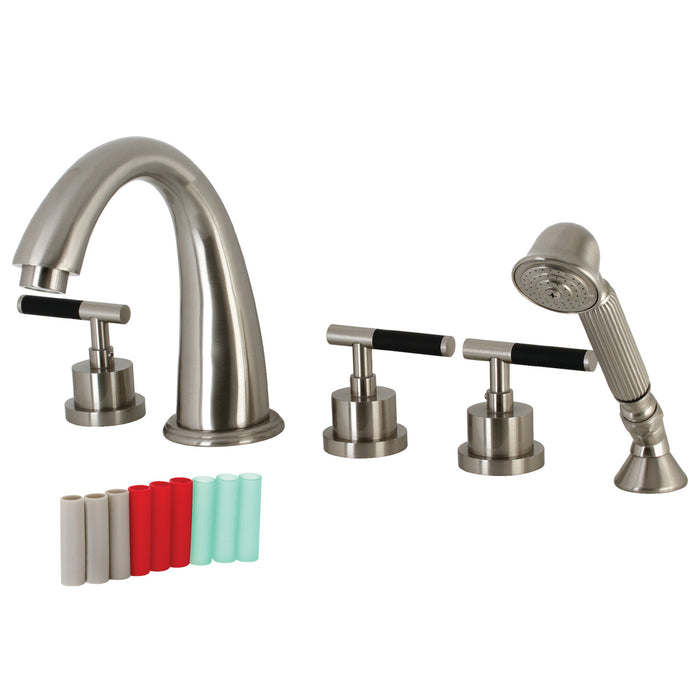 Kingston Kaiser KS23685CKL Three-Handle 5-Hole Deck Mount Roman Tub Faucet with Hand Shower, Brushed Nickel