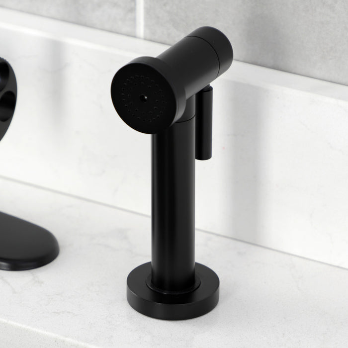 Kingston Sona KS2430KL - Whitaker Single-Handle 2-Hole Deck Mount Kitchen Faucet with Brass Side Sprayer, Matte Black