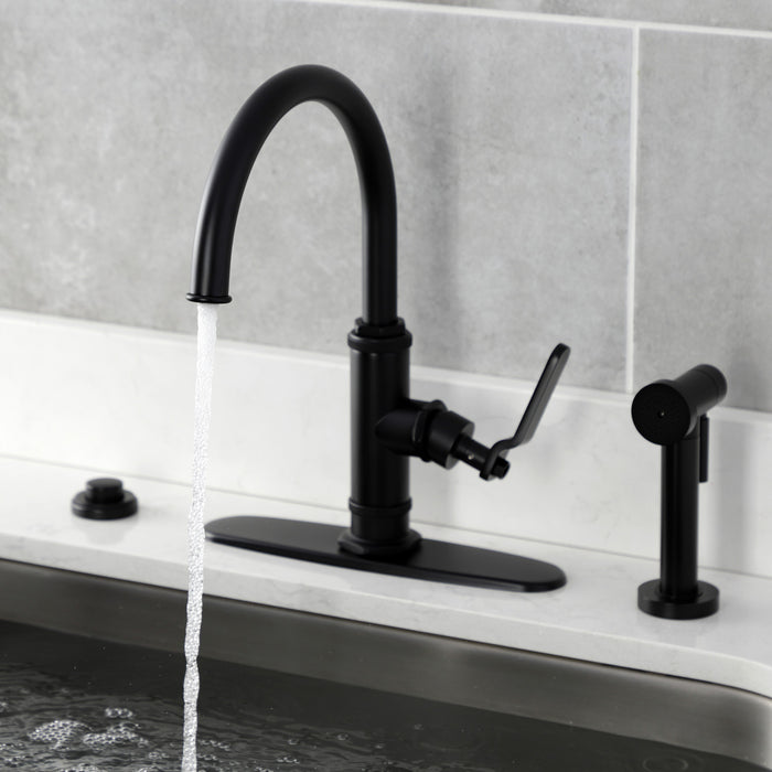Kingston Sona KS2430KL - Whitaker Single-Handle 2-Hole Deck Mount Kitchen Faucet with Brass Side Sprayer, Matte Black