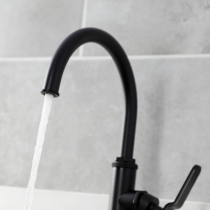Kingston Sona KS2430KL - Whitaker Single-Handle 2-Hole Deck Mount Kitchen Faucet with Brass Side Sprayer, Matte Black