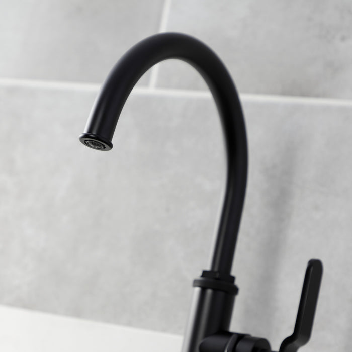 Kingston Sona KS2430KL - Whitaker Single-Handle 2-Hole Deck Mount Kitchen Faucet with Brass Side Sprayer, Matte Black