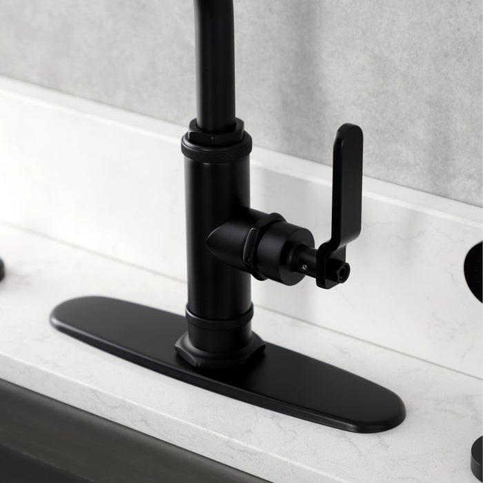 Kingston Sona KS2430KL - Whitaker Single-Handle 2-Hole Deck Mount Kitchen Faucet with Brass Side Sprayer, Matte Black