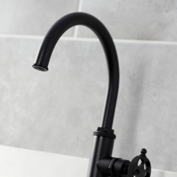 Kingston Sona KS2430RKX - Webb Single-Handle 1-Hole Deck Mount Kitchen Faucet with Knurled Handle and Brass Side Sprayer, Matte Black