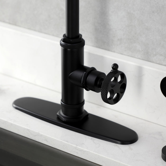 Kingston Sona KS2430RKX - Webb Single-Handle 1-Hole Deck Mount Kitchen Faucet with Knurled Handle and Brass Side Sprayer, Matte Black