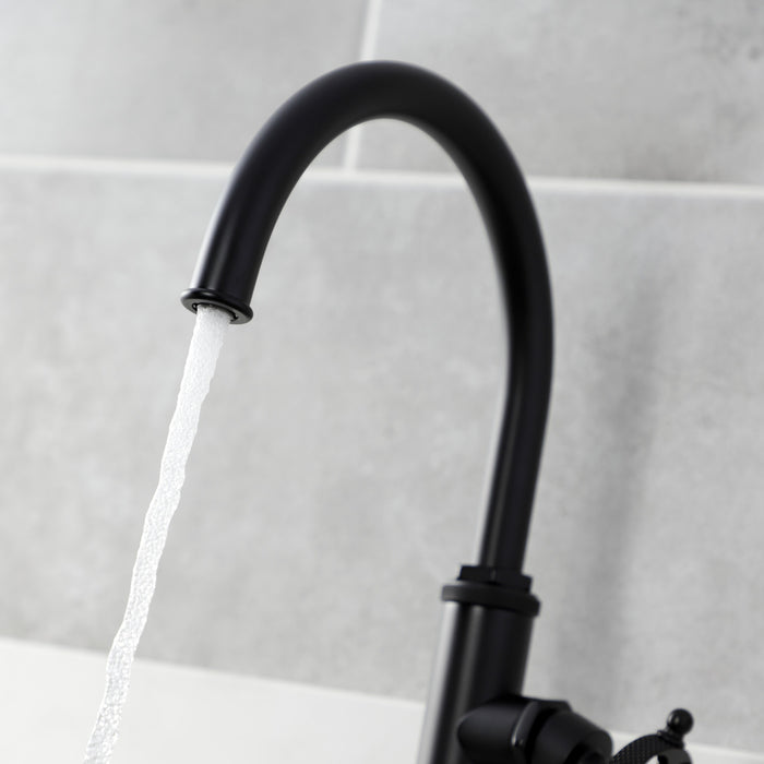 Kingston Sona KS2430RKX - Webb Single-Handle 1-Hole Deck Mount Kitchen Faucet with Knurled Handle and Brass Side Sprayer, Matte Black