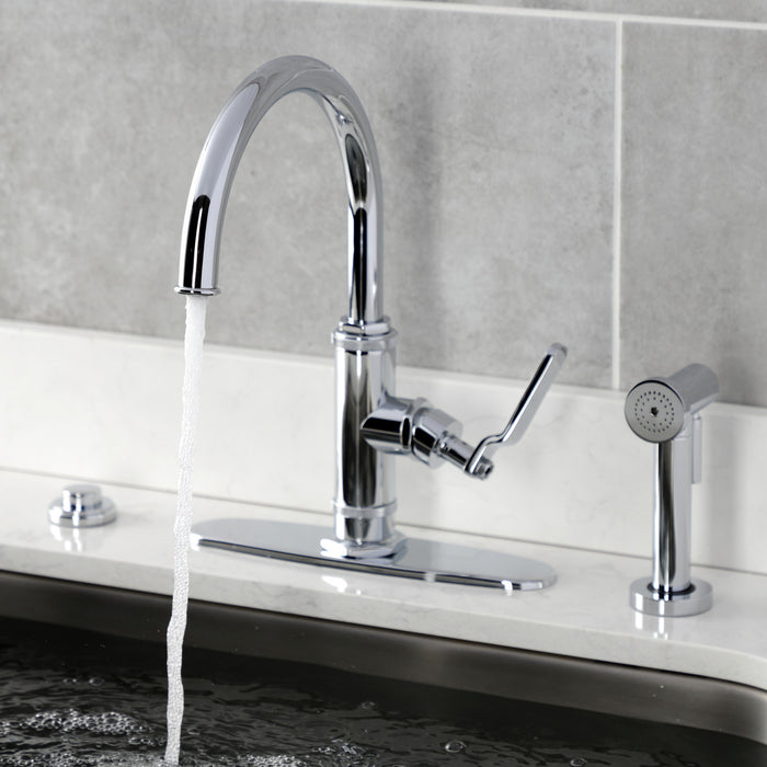 Kingston Sona KS2431KL - Whitaker Single-Handle 2-Hole Deck Mount Kitchen Faucet with Brass Side Sprayer, Polished Chrome