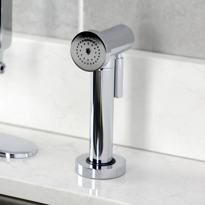 Kingston Sona KS2431KL - Whitaker Single-Handle 2-Hole Deck Mount Kitchen Faucet with Brass Side Sprayer, Polished Chrome