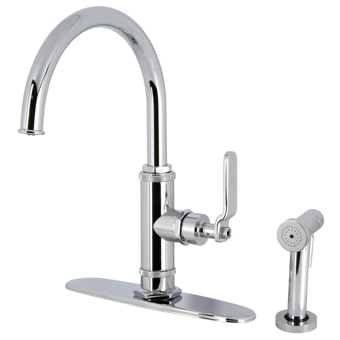 Kingston Sona KS2431KL - Whitaker Single-Handle 2-Hole Deck Mount Kitchen Faucet with Brass Side Sprayer, Polished Chrome
