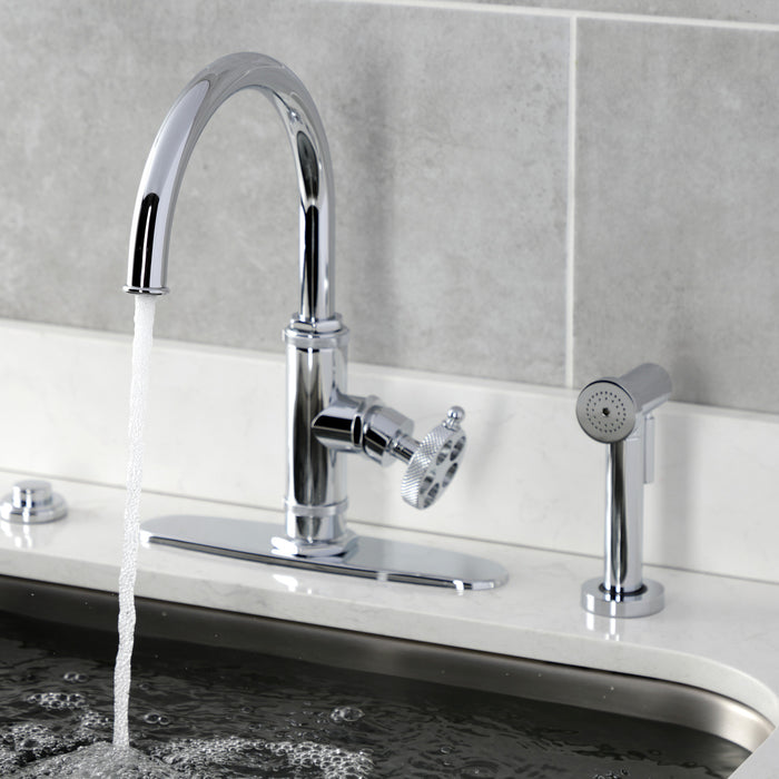 Kingston Sona KS2431RKX - Webb Single-Handle 1-Hole Deck Mount Kitchen Faucet with Knurled Handle and Brass Side Sprayer, Polished Chrome