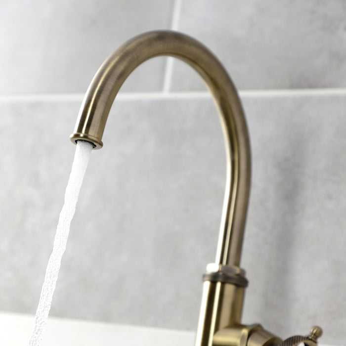 Kingston Sona KS2433RKX - Webb Single-Handle 1-Hole Deck Mount Kitchen Faucet with Knurled Handle and Brass Side Sprayer, Antique Brass