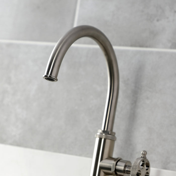 Kingston Sona KS2438RKX - Webb Single-Handle 1-Hole Deck Mount Kitchen Faucet with Knurled Handle and Brass Side Sprayer, Brushed Nickel