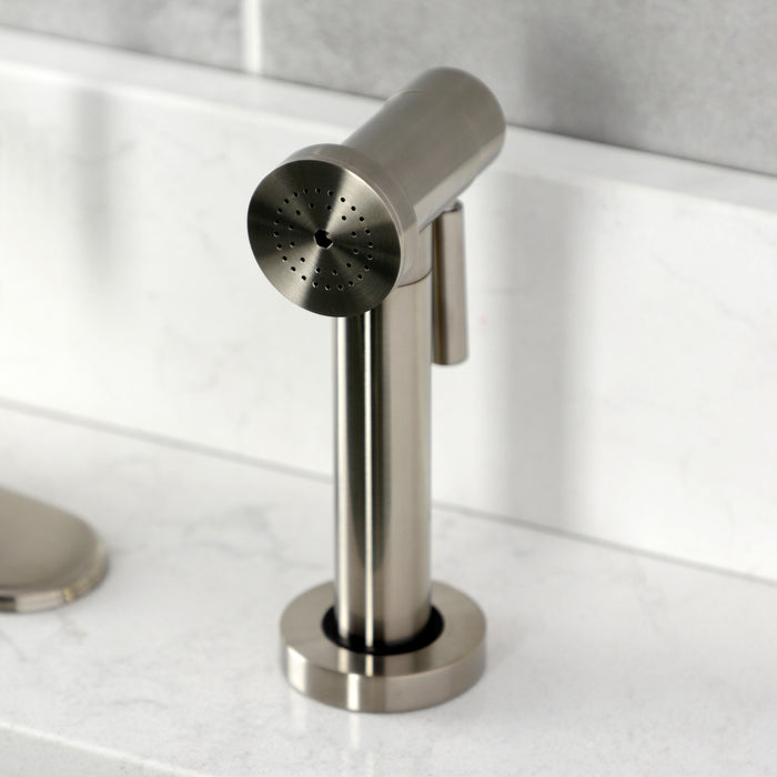Kingston Sona KS2438RKX - Webb Single-Handle 1-Hole Deck Mount Kitchen Faucet with Knurled Handle and Brass Side Sprayer, Brushed Nickel