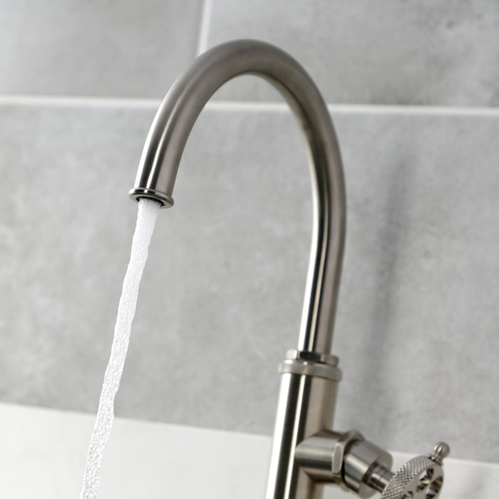 Kingston Sona KS2438RKX - Webb Single-Handle 1-Hole Deck Mount Kitchen Faucet with Knurled Handle and Brass Side Sprayer, Brushed Nickel