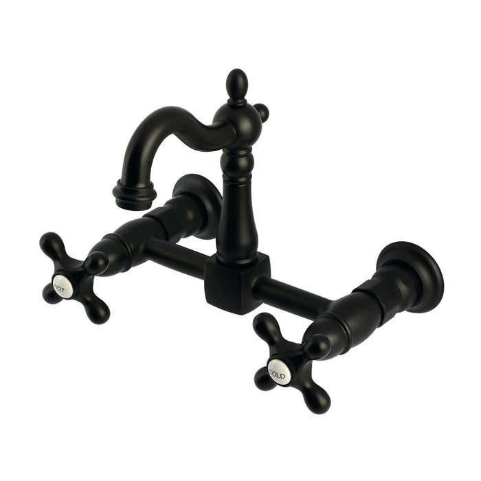 Kingston Heirloom KS2440AX - Heritage Two-Handle 2-Hole Wall Mount Bridge Kitchen Faucet, Matte Black