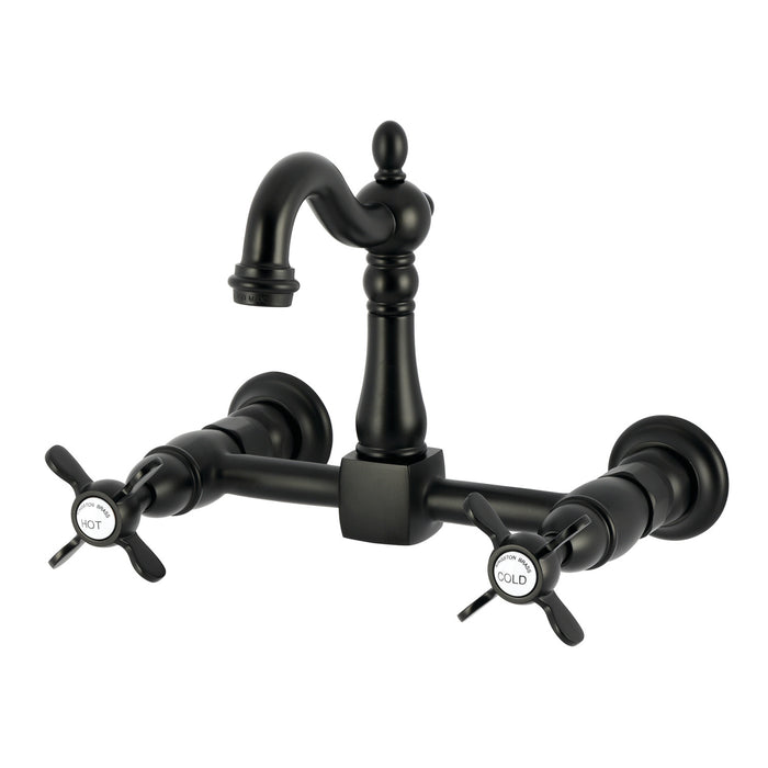 Kingston Heirloom KS2440BEX - Essex Two-Handle 2-Hole Wall Mount Bridge Kitchen Faucet, Matte Black