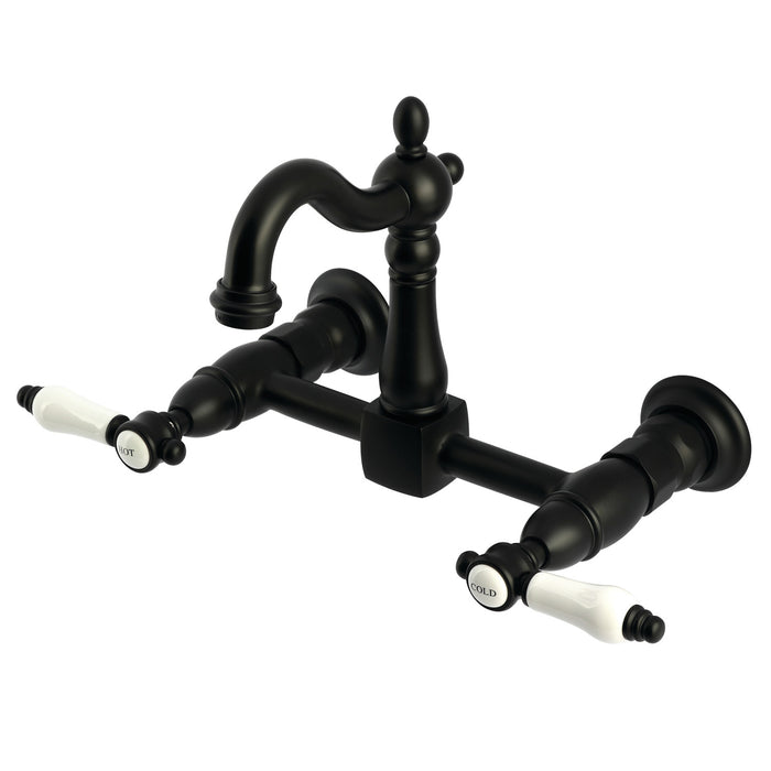 Kingston Heirloom KS2440BPL - Bel-Air Two-Handle 2-Hole Wall Mount Bridge Kitchen Faucet, Matte Black
