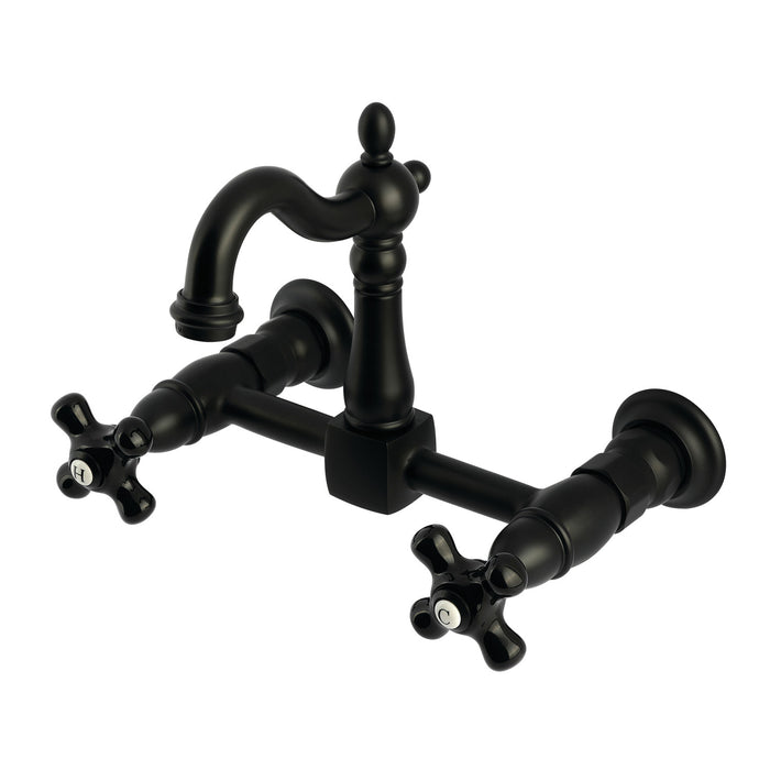 Kingston Heirloom KS2440PKX - Duchess Two-Handle 2-Hole Wall Mount Bridge Kitchen Faucet, Matte Black